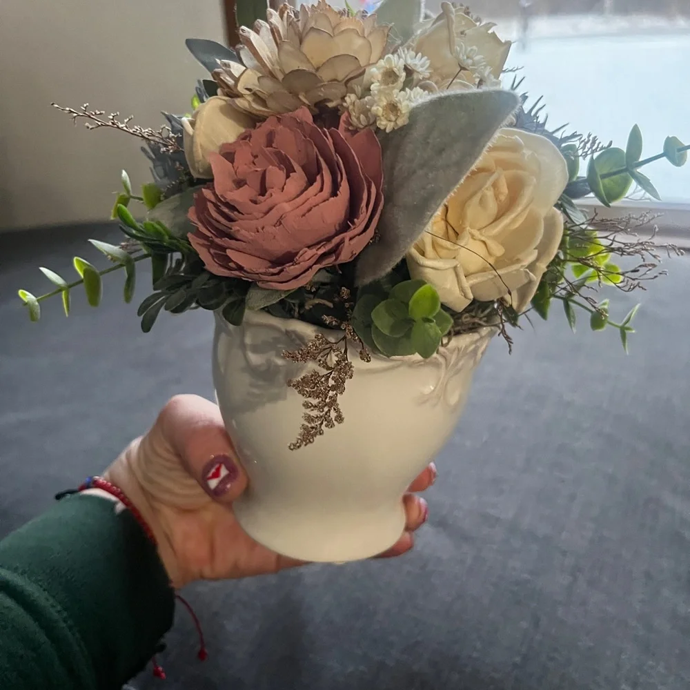 Cream and Pink Faux Floral Accent Decor